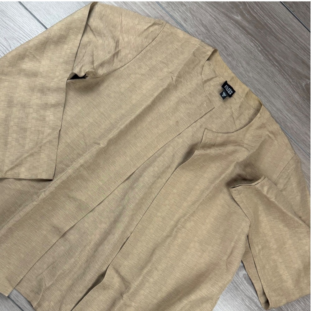 Eileen Fisher Womens Open Front Silk Linen Blend Cardigan Jacket Tan M